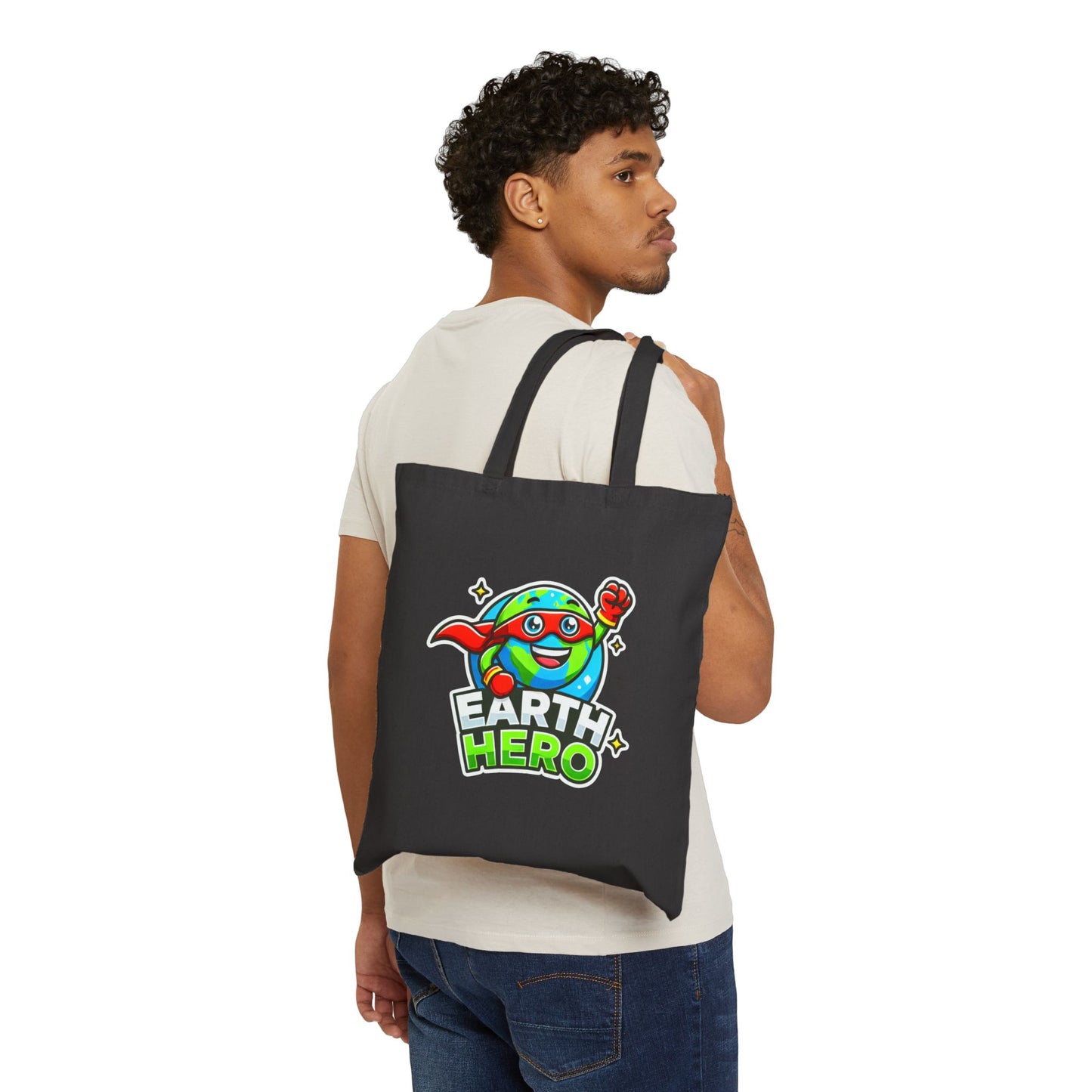 Earth Hero Cotton Canvas Tote Bag - Eco-Friendly Shopping Bag for Kids & Adults
