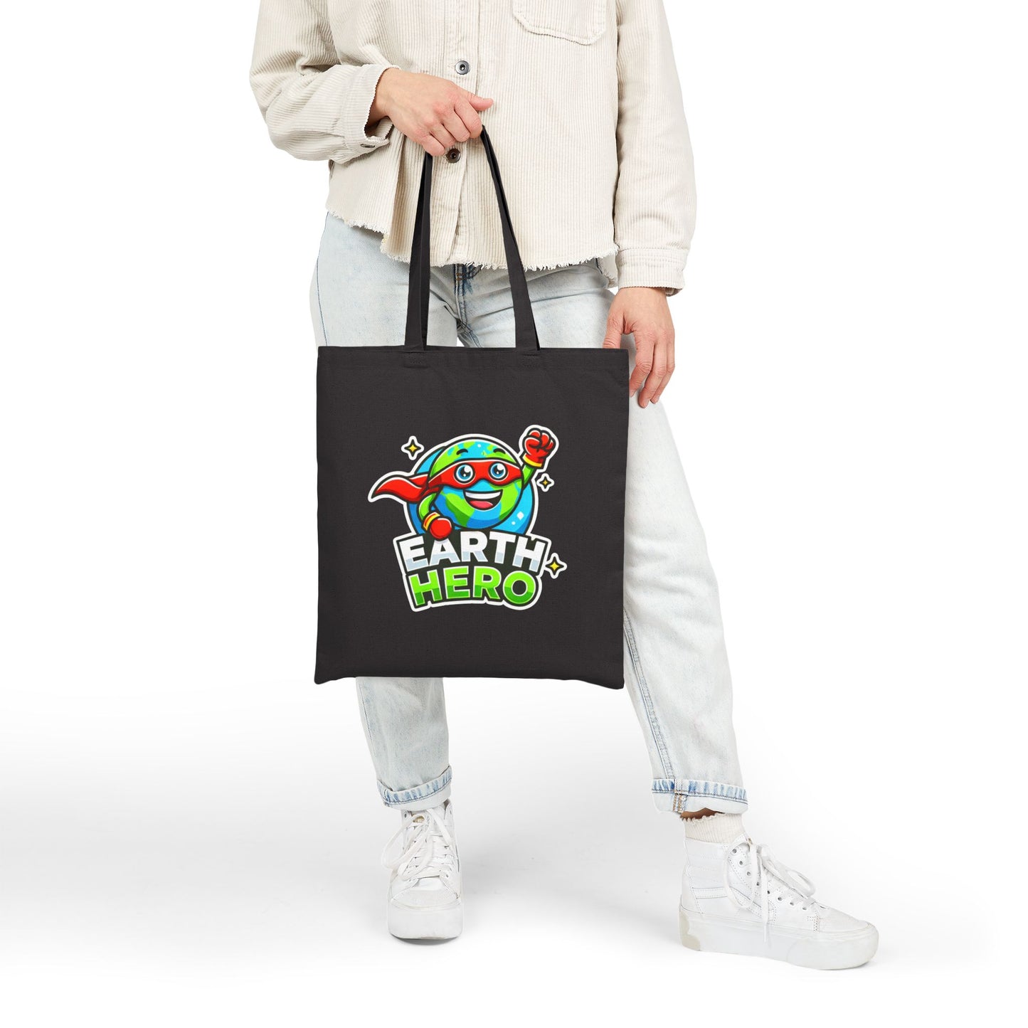 Earth Hero Cotton Canvas Tote Bag - Eco-Friendly Shopping Bag for Kids & Adults